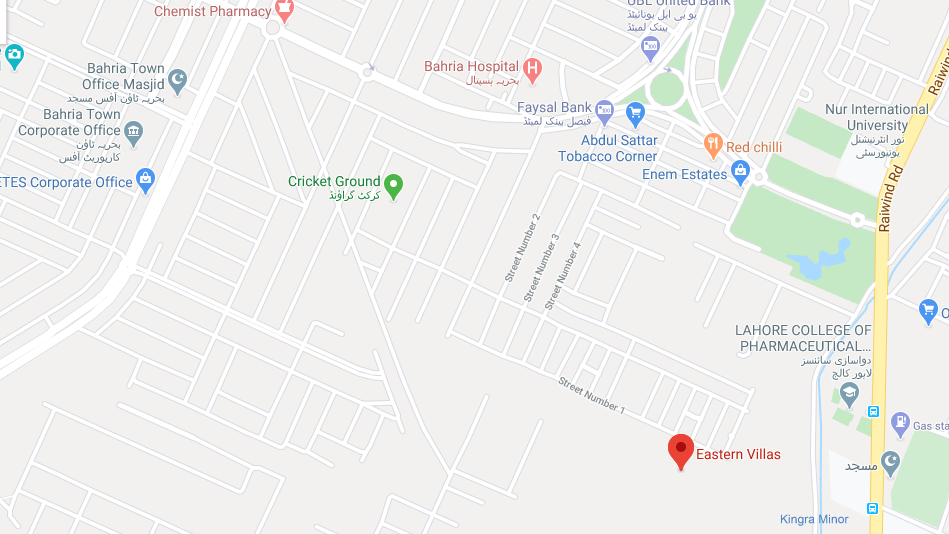 Eastern Villas Lahore Location Map
